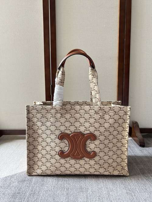 Celine Cabas Thais Large Tote Bag in Triomphe Jacquard and Calfskin 1 Celine Cabas Thais Large Tote Bag in Triomphe Jacquard and Calfskin
