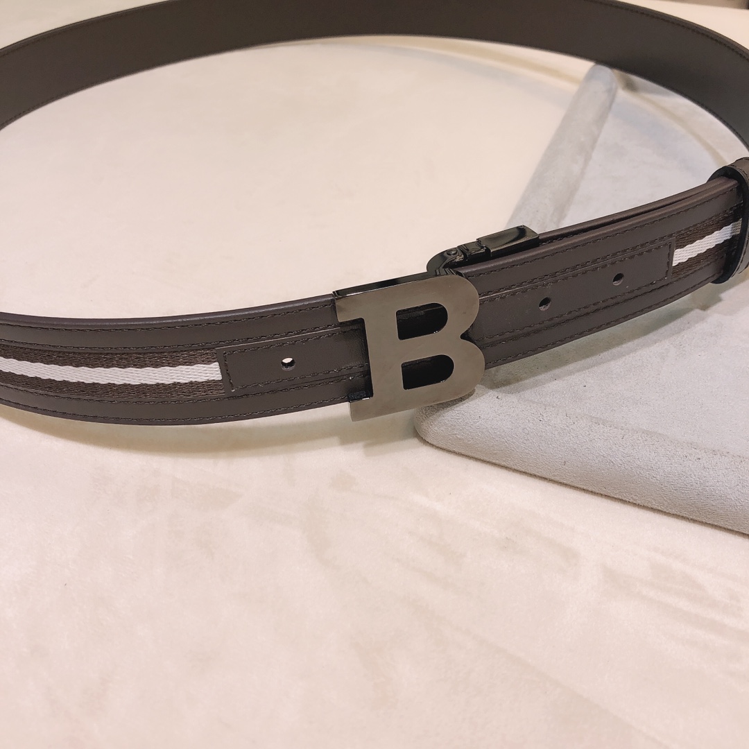 专柜ＢＡＬＬＹ拼色款全皮手工拼接双面