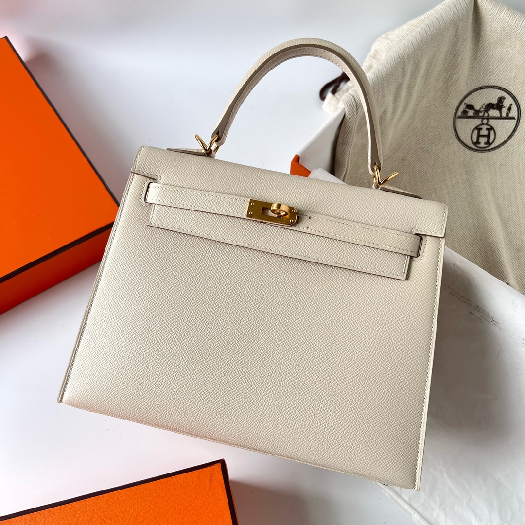 Hermes Kelly Borsette Borse Crossbody & Borse a Tracolla Milkshake bianco Bianco Hardware oro Epsom