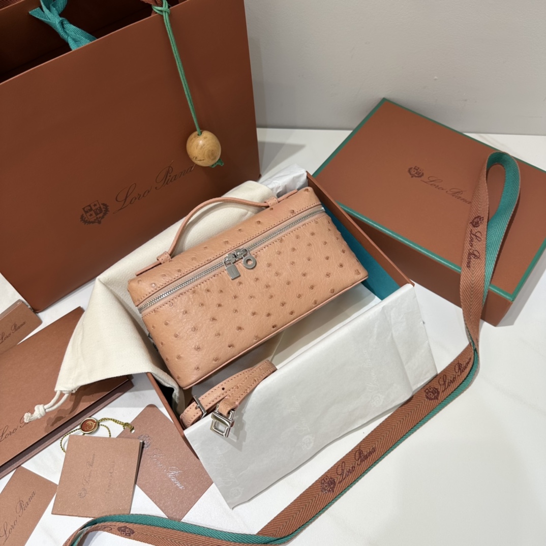 𝐋𝐨𝐫𝐨 𝐏𝐢𝐚𝐧𝐚 🐦 Extra Bag 19 ボックスバッグ ダチョウ革 希少レザー-最高品質