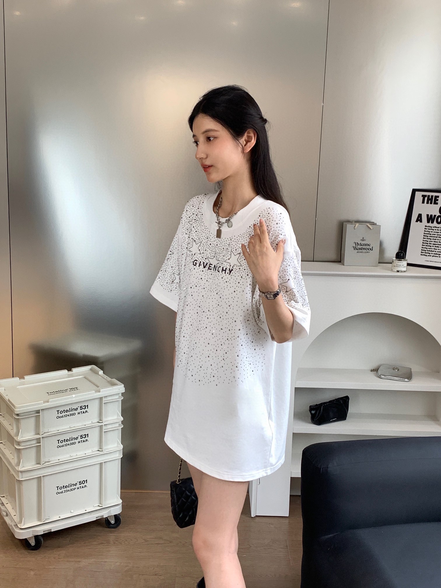 GIVENCHYGIVENCHY 23ss five-five star hot diamond short sleeve upper body effec