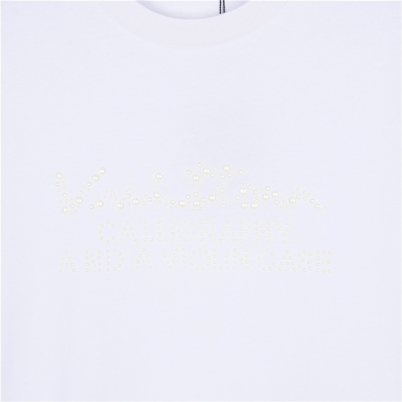 (礼盒包装) LouisVuitton/路易威登 字母logo珍珠贝壳烫压短袖T恤