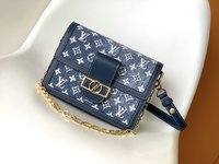 Louis Vuitton LV Dauphine Bags Handbags Blue Denim Cowhide Vintage Chains M59631