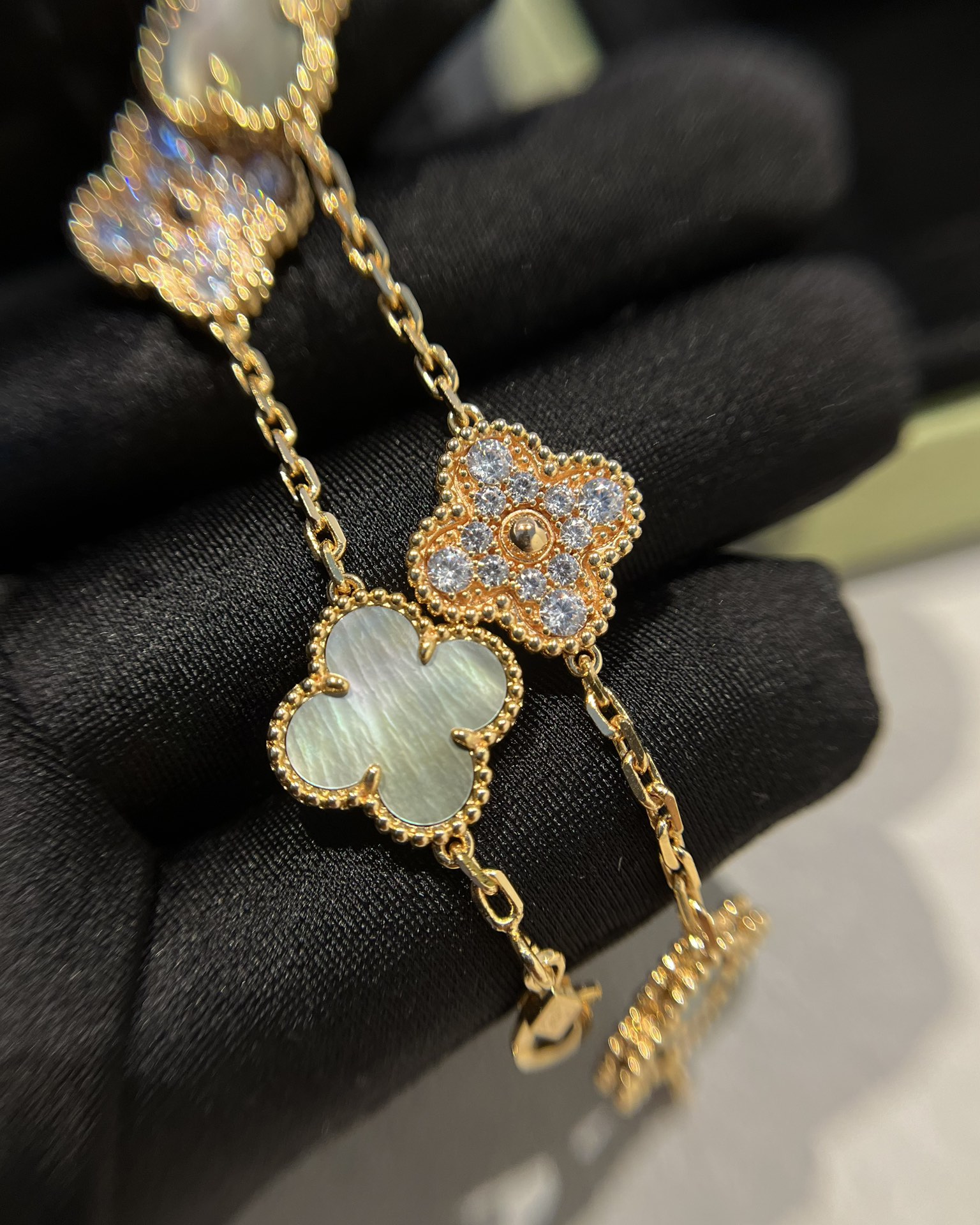 Van Cleef & Arpels vca 灰贝简钻五花手链 玫金色