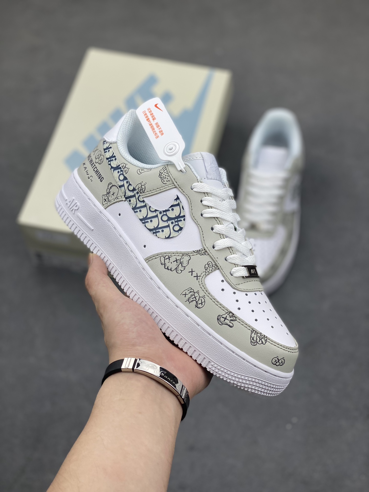 Nike Air Force 1 Low Custom Dior Kaws Casual Sneakers, White/Gray 2 i1688321202 8750 0