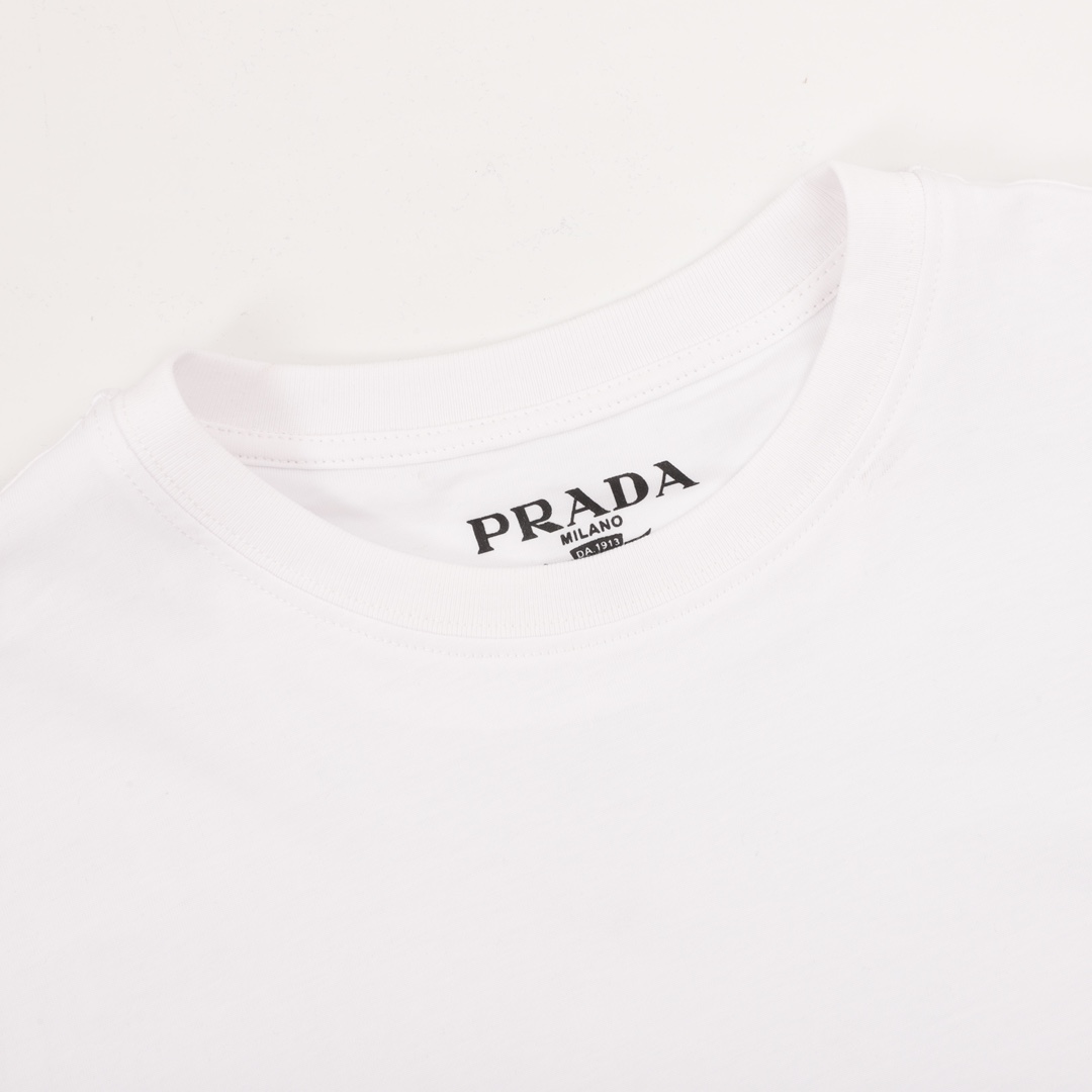 160 Prada/普拉达 经典皮质徽标短袖T恤 Prada情侣款短袖T恤