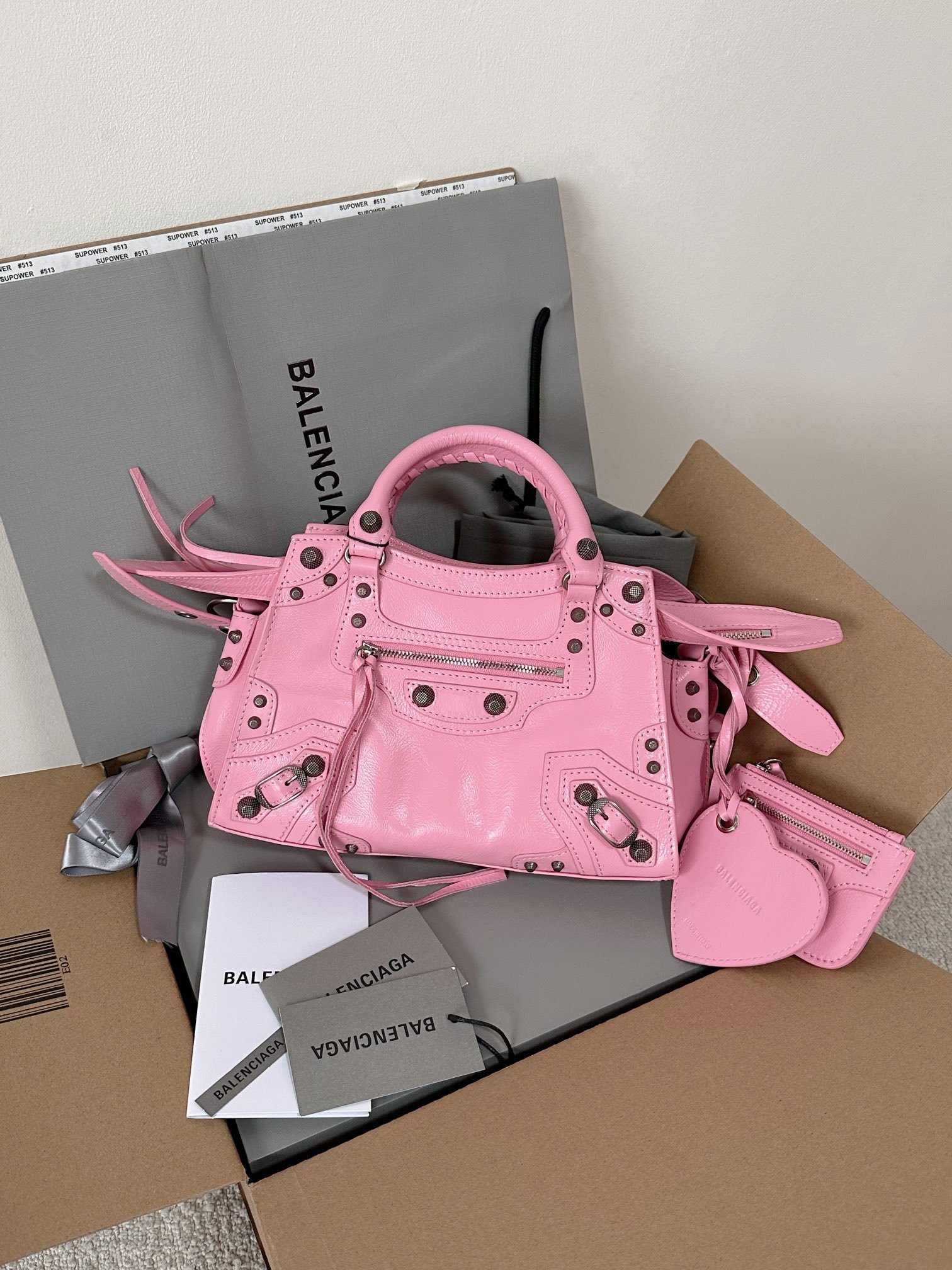 Balenciaga Le Cagole Crossbody & Shoulder Bags Pink Oil Wax Leather Motorcycle