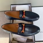 Gucci Fashion
 Shoes Plain Toe sell Online
 Apricot Color Black Calfskin Cowhide Genuine Leather Fashion Casual