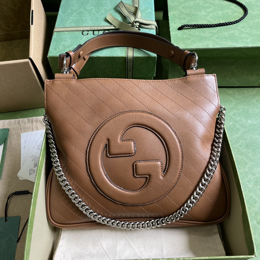 Gucci Blondie сумка-тоут маленькая кожаная коричневая с цепочкой-плечевым ремнём