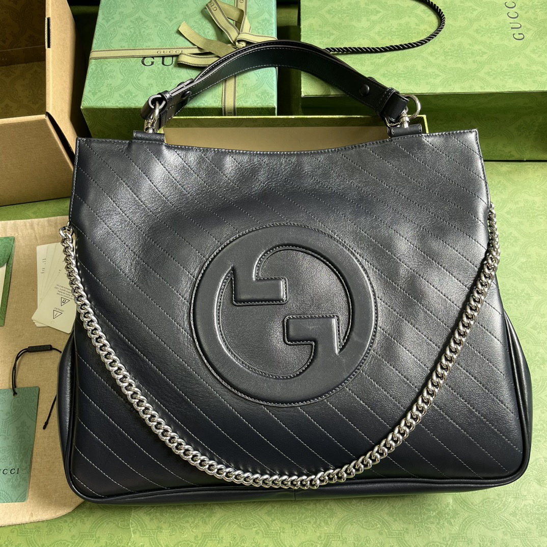 Gucci Blondie средний тоут тёмно-синий кожаный с цепной ручкой