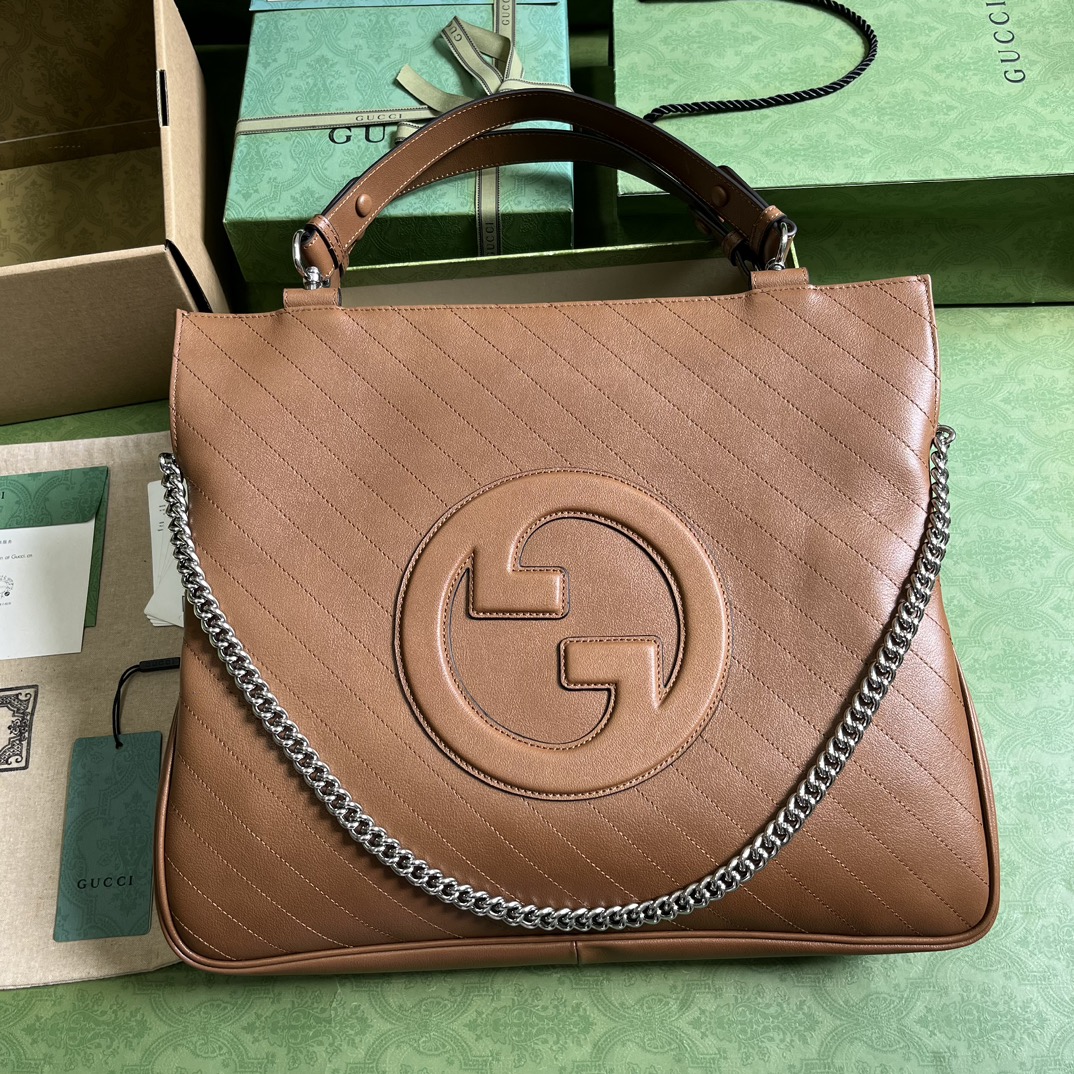 Gucci Blondie сумка-тоут среднего размера, коричневая кожа, цепочка-плечевой ремень