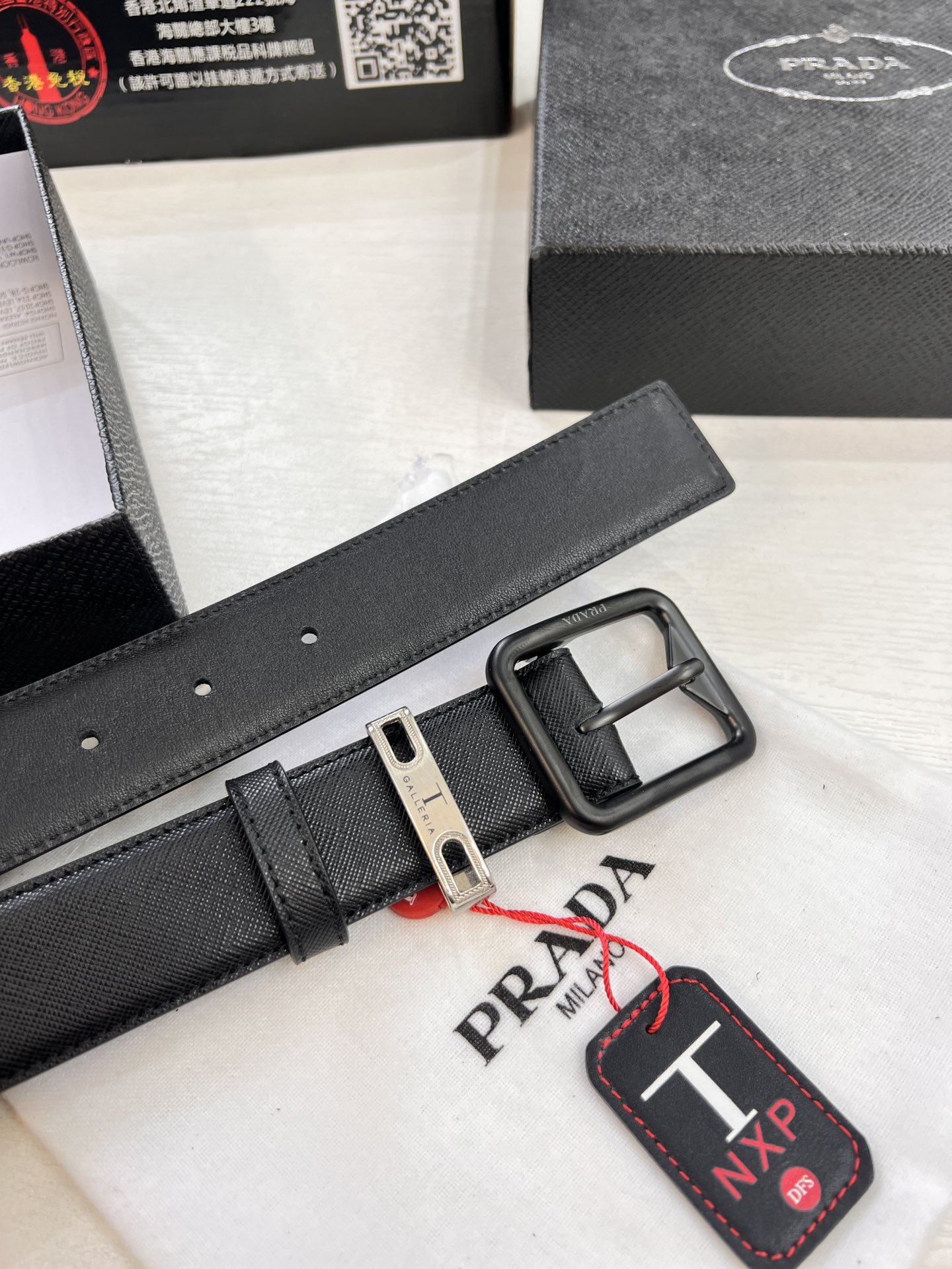 Prada 摄 普拉达男士皮带 ZP开模制作针扣五金 可用 十字纹头层进口牛皮 双色 宽度3