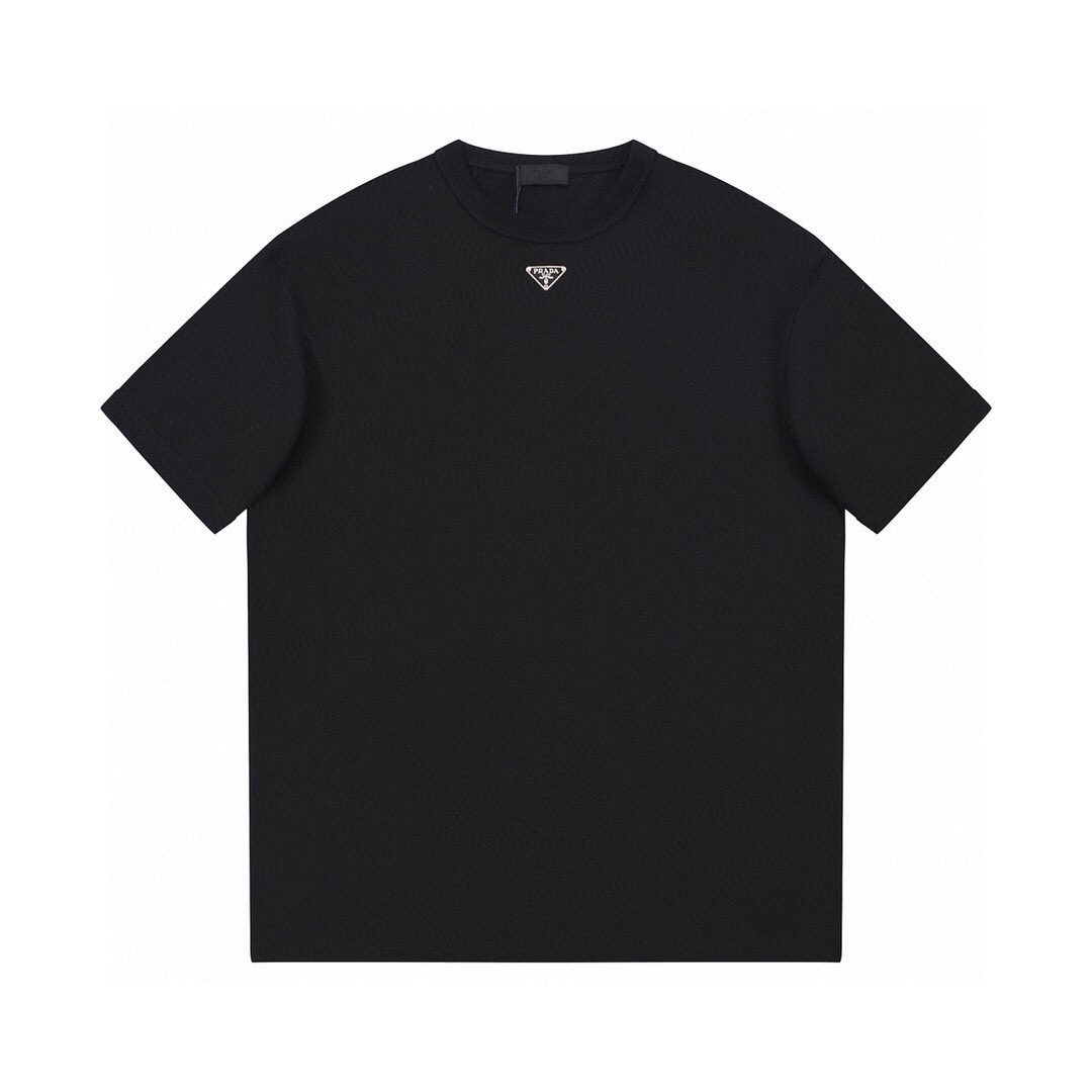 Prada Clothing T-Shirt Black White Cotton Knitting Summer Collection Fashion Short Sleeve