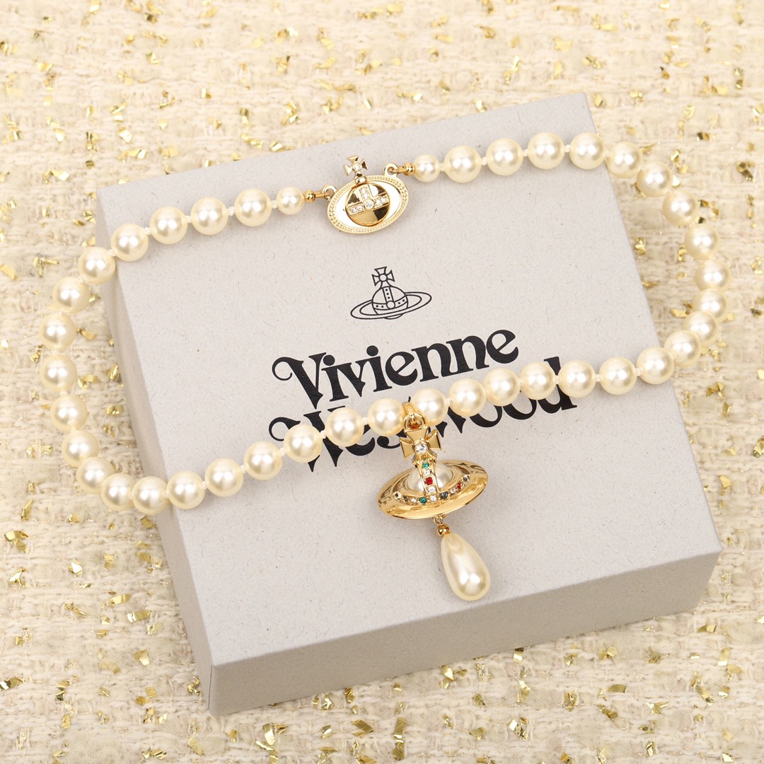 NO:103236,Vivienne Westwood Queen Mother Lisa same style Queen Mother Saturn Water Drop Pearl Necklace, Queen Mother Queen Mother Necklace, Necklace19860909VivienneWestwood西太后Lisa同款 西太后土星水滴珍珠项链,西太后项链,necklace,Jewelry
