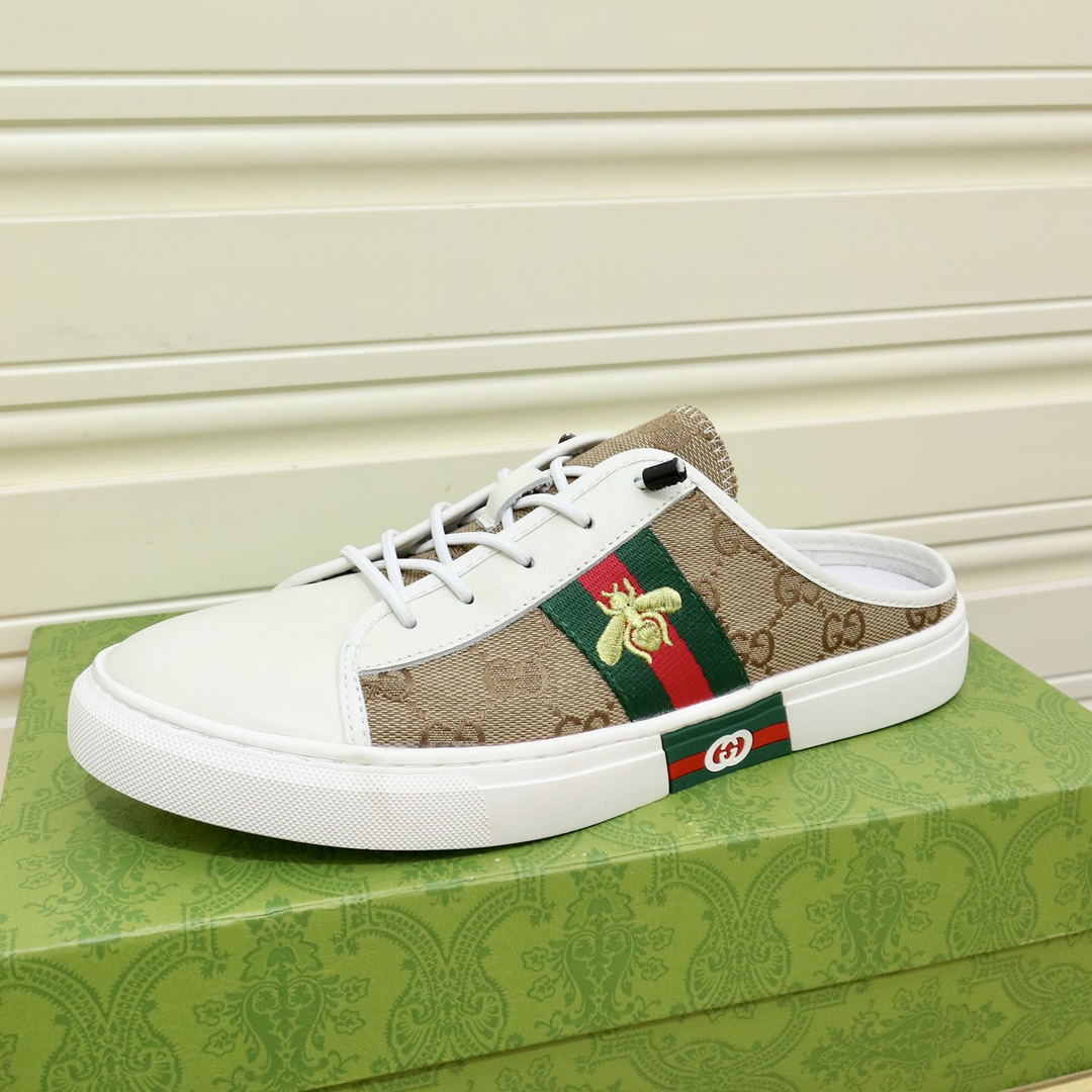 Gucci Kaufen Skateboard Schuhe Halbe Pantoffeln Sandalen 7 Sternesammlung
 Männer Rindsleder Schaffell Lässig