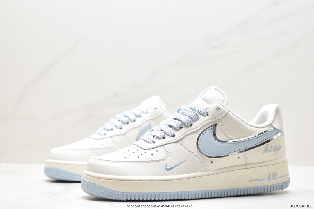 运动鞋, Nike Air Force 1 Low '07, Nike Air Force 1 Low, Nike Air Force 1, Nike Air, BM1996-099, Air Force 1 Low, Air Force 1 - 耐克 Nike Air Force 1 Low '07 米月兰银 防滑耐磨减震 低帮 休闲运动板鞋 BM1996-099