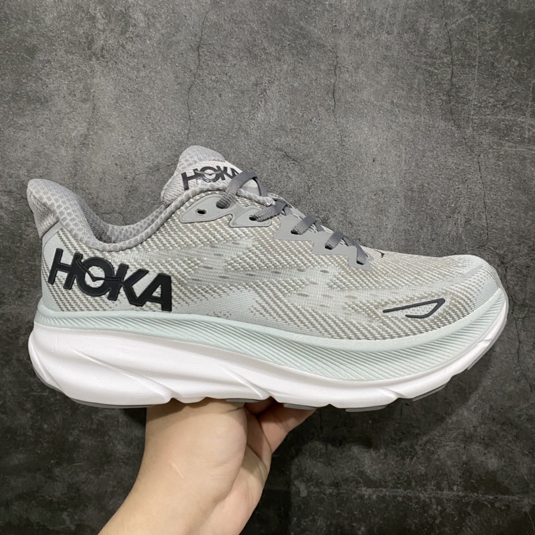 【纯原版】HOKA ONE ONE Clifton克里夫顿9代 白浅灰n非莆产 中山出品 平台电商货盘订单 稳定补货 不断码 华利配套针织网面和纱线 原厂配套泡棉中底 既轻又缓震 原厂配套进口海绵填充 真正1:1工艺出品 可能是最强的HOKA 9  尺码：36 36.5 37.5 38 38.5 39 40 40.5 41 42 42.5 43 44 44.5 45-莆田鞋批发中心