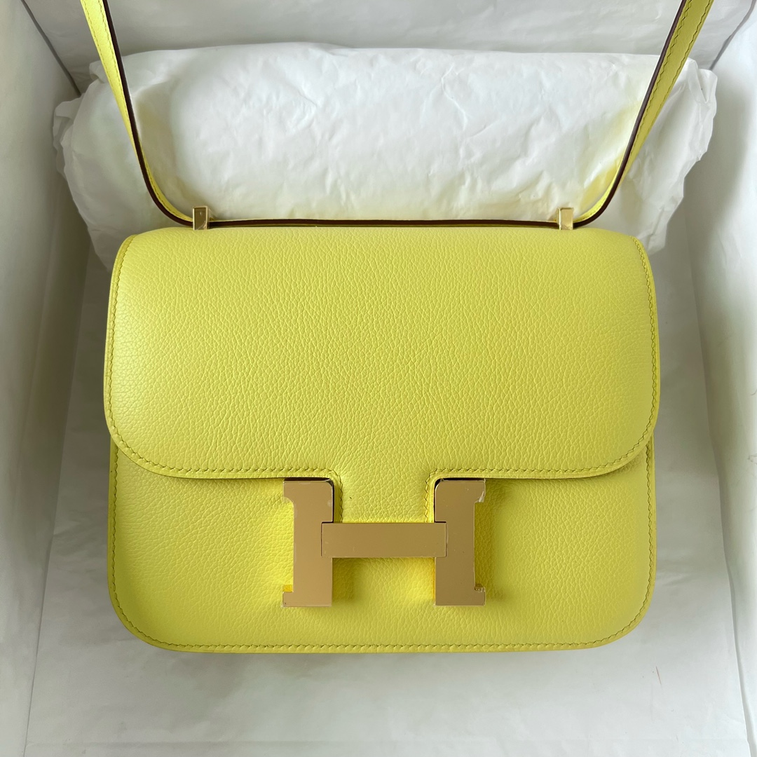 Hermès 25 small amount Constance19cm Evecolor 9R lemon yellow Lime gold buckle top hand sewing