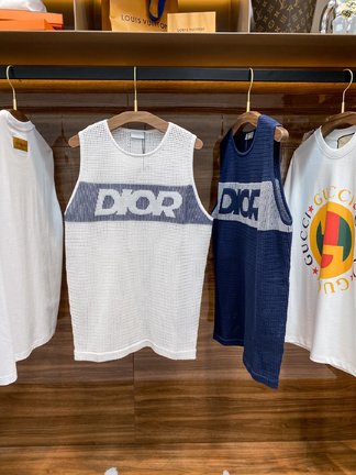 Dior Clothing T-Shirt Tank Tops&Camis Blue White Openwork Unisex Cotton Knitting Spring/Summer Collection Fashion Beach