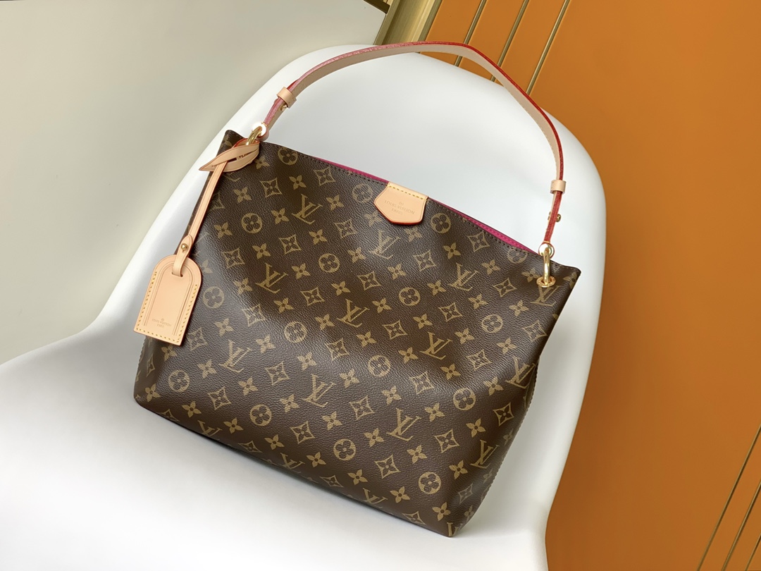 Louis Vuitton LV Graceful Bags Handbags Apricot Color Pink Red White Damier Azur Canvas Cowhide Fabric M43700