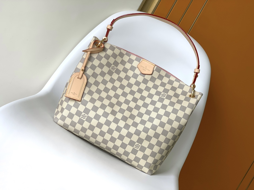 Louis Vuitton LV Graceful Bags Handbags Apricot Color Pink Red White Damier Azur Canvas Cowhide Fabric M43700