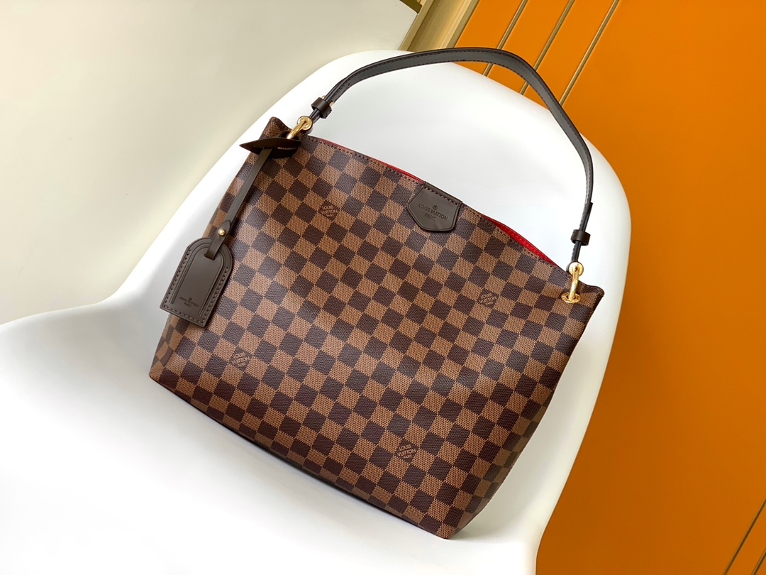 Louis Vuitton LV Graceful Bags Handbags Apricot Color Pink Red White Damier Azur Canvas Cowhide Fabric M43700