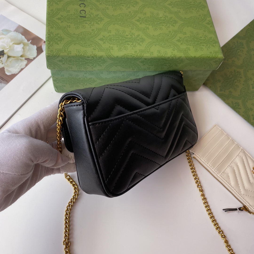 Gucci GG Marmont トートバッグ - ブラックレザー & ゴールドアクセント