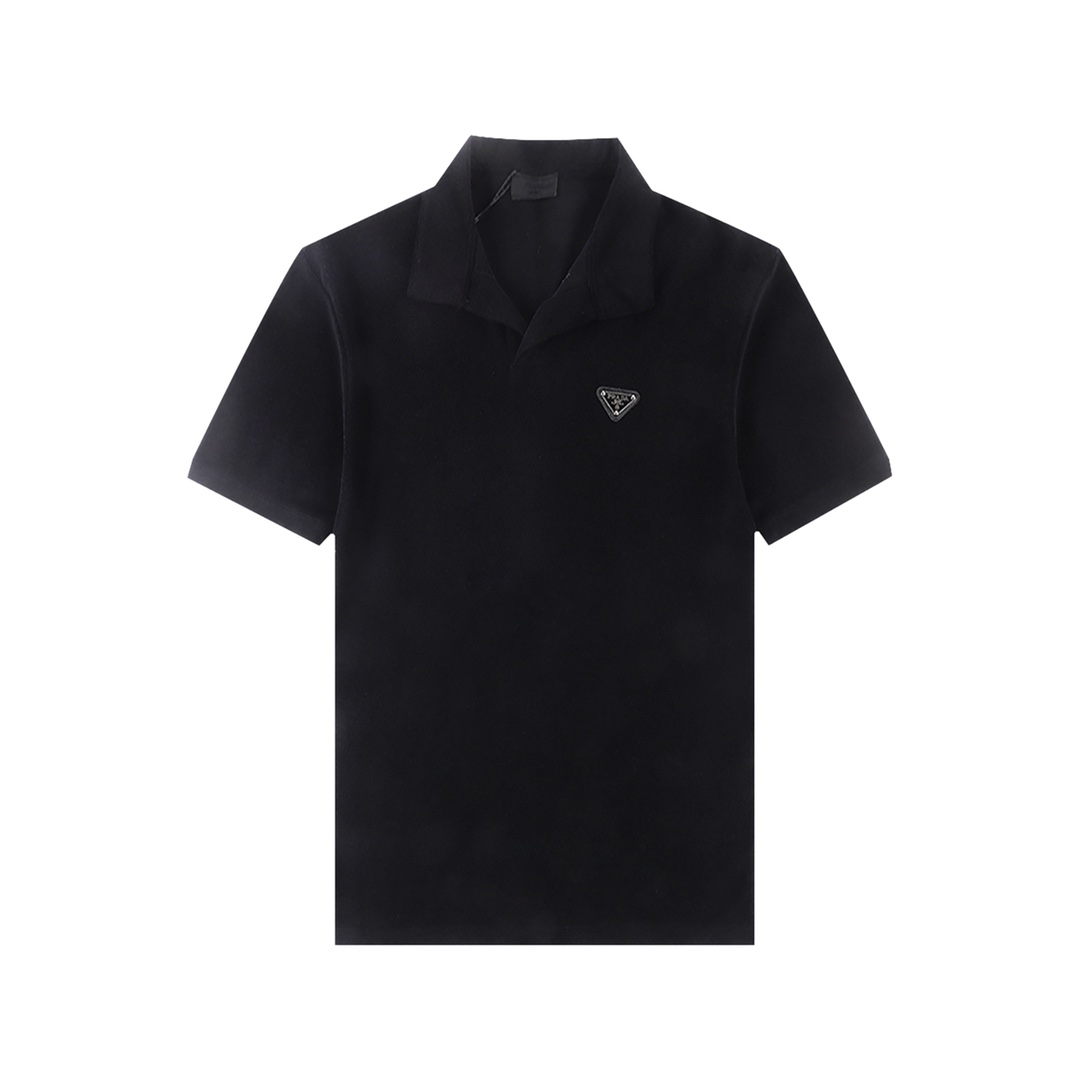 PRAD Prada*2024SS primavera/verano manga corta con cuello nuevo, clásico triángulo logo toalla, detalles perfectos💯, t…