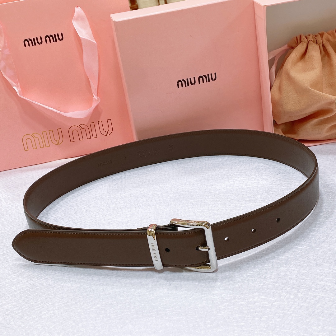 [Miu Miu Belts]Miumiu23 metal buckle. Belt ring decorated with laser engraved