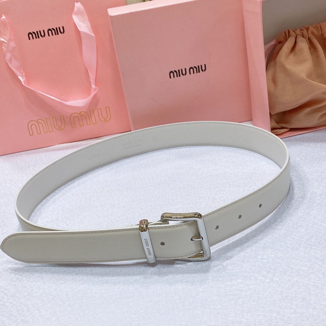 [Miu Miu Belts]Miumiu23 metal buckle. Belt ring decorated with laser engraved