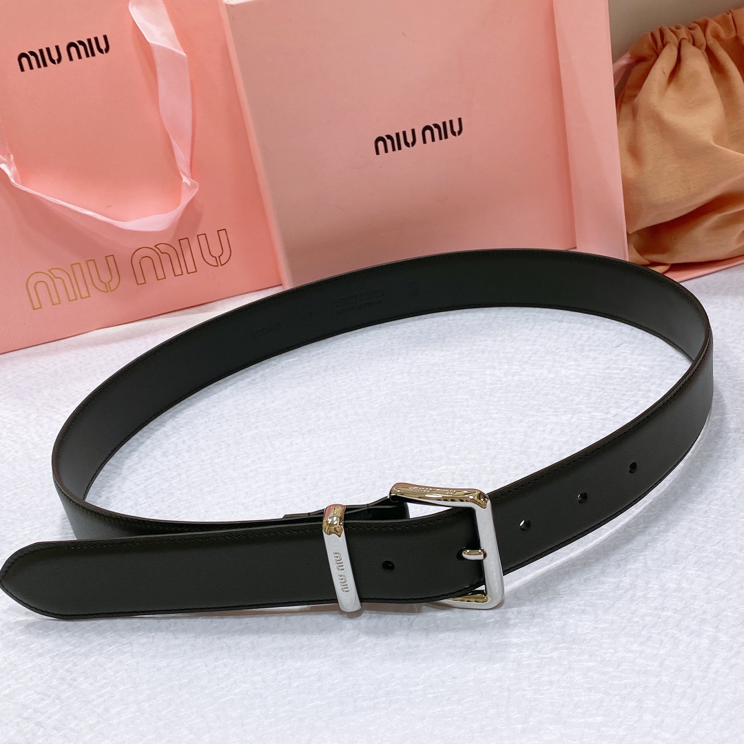 [Miu Miu Belts]Miumiu23 metal buckle. Belt ring decorated with laser engraved