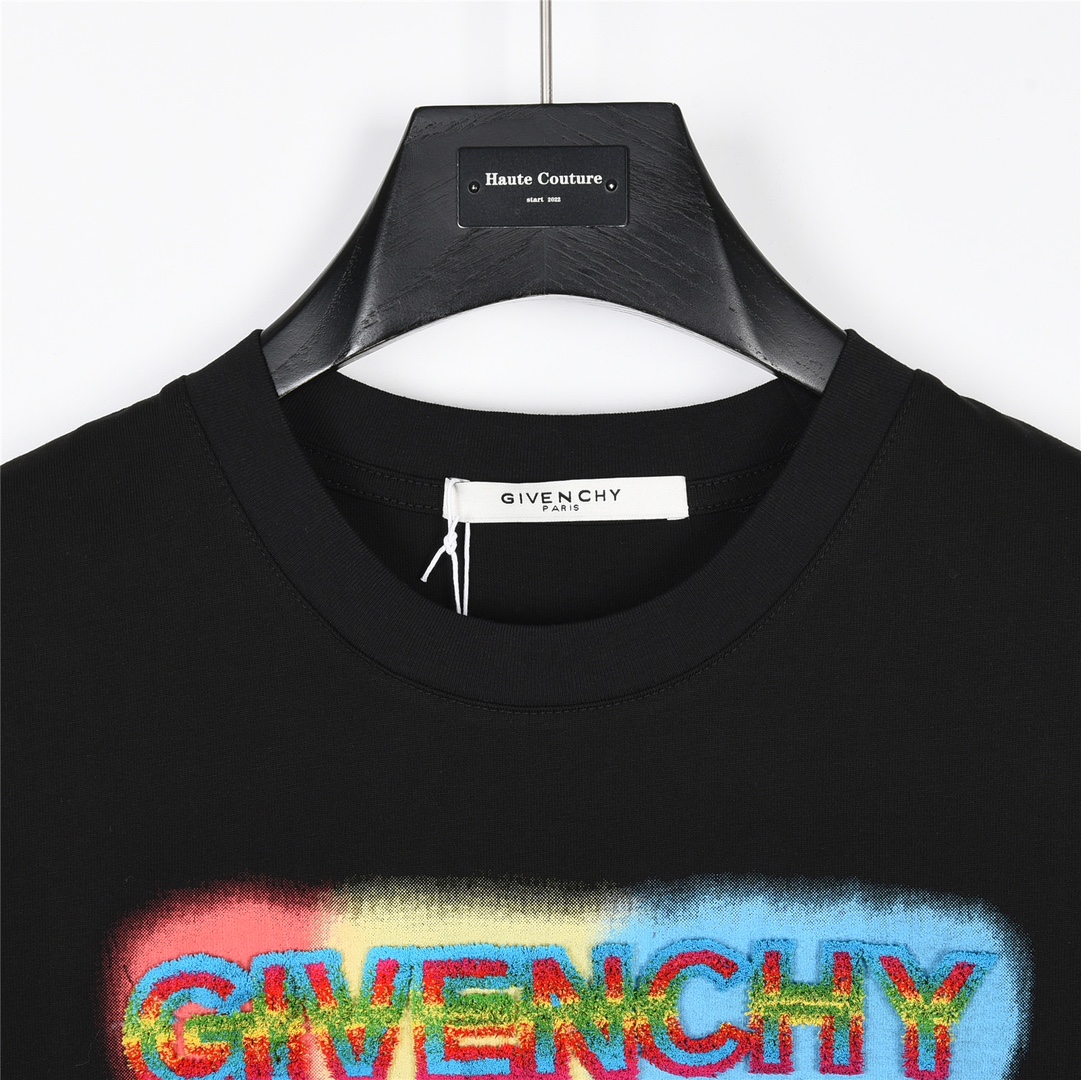 180 Givenchy/纪梵希 23ss 彩虹logo立体牙刷绣涂鸦短袖T恤