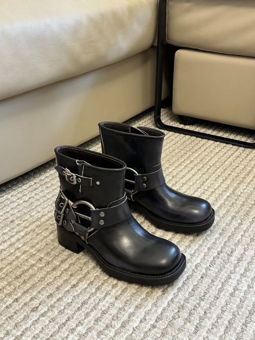 Miu Miu Western Buckle Leather Biker Boots - Ankle Booties for Women 1 Miu Miu Western Buckle Leather Biker Boots - Ankle Booties for Women
