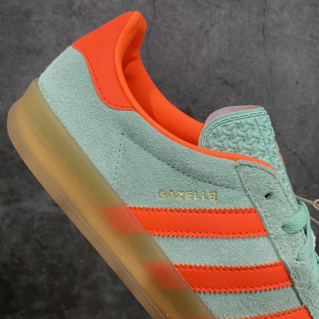 图片[7]-【纯原版】Adidas Originals Gazelle Indoor浅绿橙色 HQ8714 三叶草复古休闲防滑耐磨低帮板鞋nn目前最高版 区别市场通货 正确粗反绒皮 正确鞋舌正确侧面压印凹陷烫金GAZELLE字母 海玻璃鞋垫背部刷胶n后跟港宝定型 纸板中底也都是同步原鞋 高价零售主推版本 尺码：35 36 36.5 37 38 38.5 39 40 40.5 41 42 42.5 43 44 44.5 45-莆田鞋批发中心