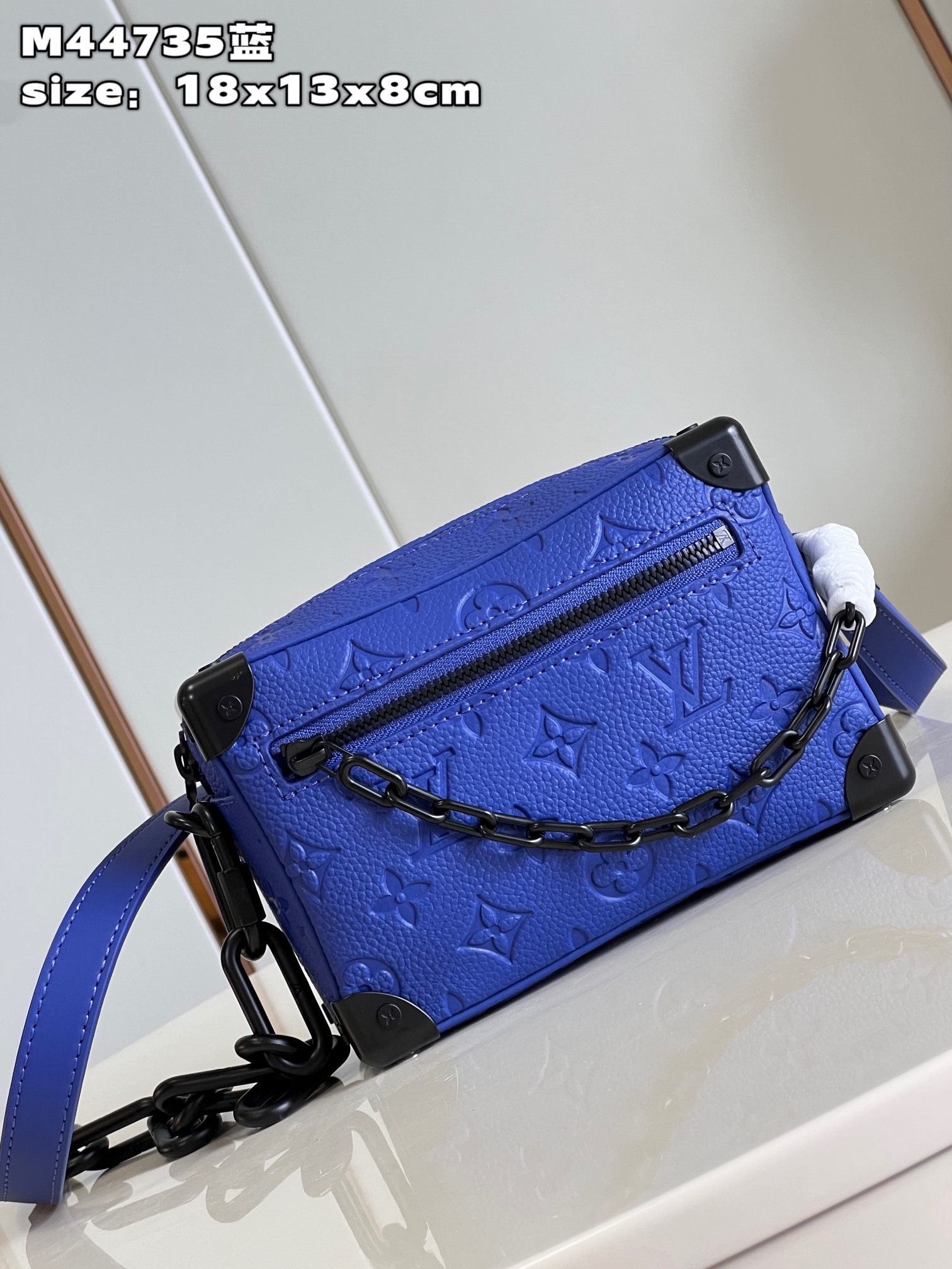 顶级原单M44735蓝MINISOFTTRUNK链条包SoftTrunk迷你手袋取材压印Monogram