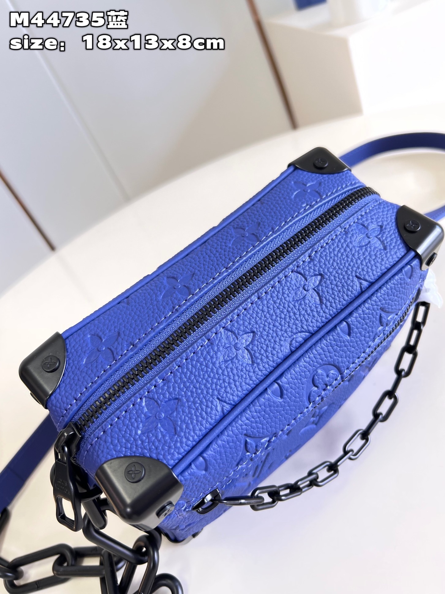 顶级原单M44735蓝MINISOFTTRUNK链条包SoftTrunk迷你手袋取材压印Monogram