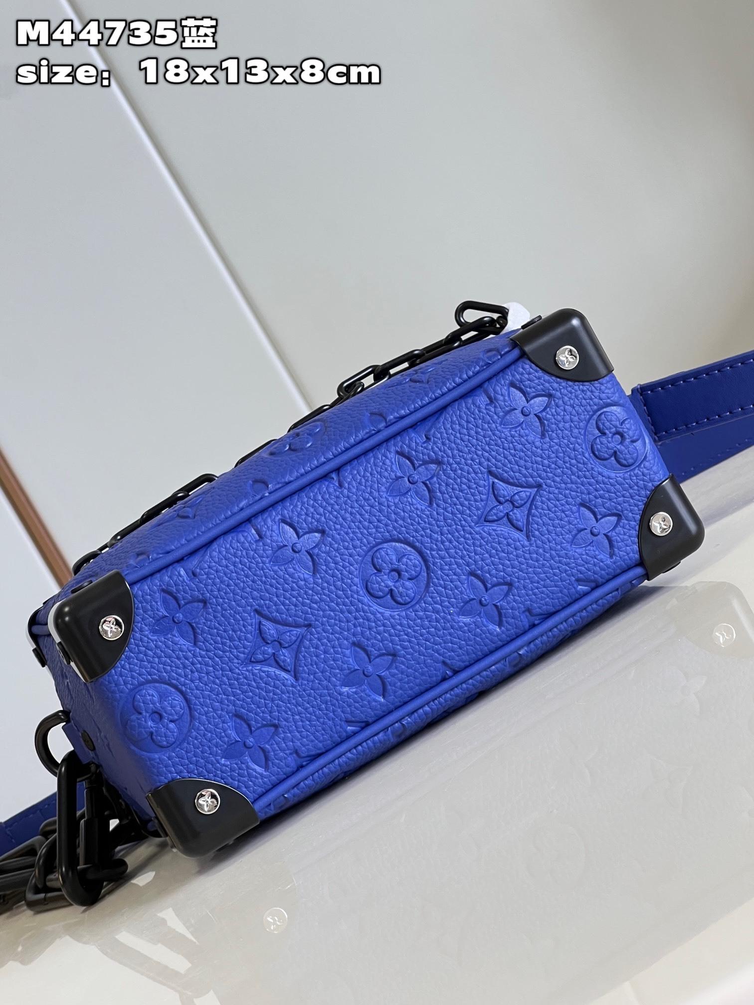 顶级原单M44735蓝MINISOFTTRUNK链条包SoftTrunk迷你手袋取材压印Monogram