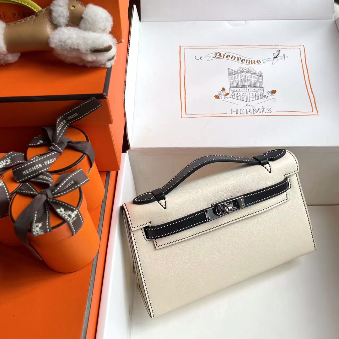 Hermès Panda color matching summer benefits 780kelly generation 22cm clutch handmade wax thread Small quantity sold without replacement, rare opp
