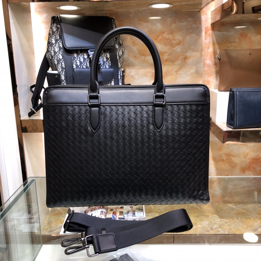 Bottega Veneta Bolsos Maletín Negro Tejido Hombres Cuero de vaca Dermis Casual