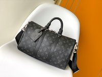 Louis Vuitton LV Keepall Bags Handbags Black Monogram Eclipse Canvas Cowhide Fabric M46655