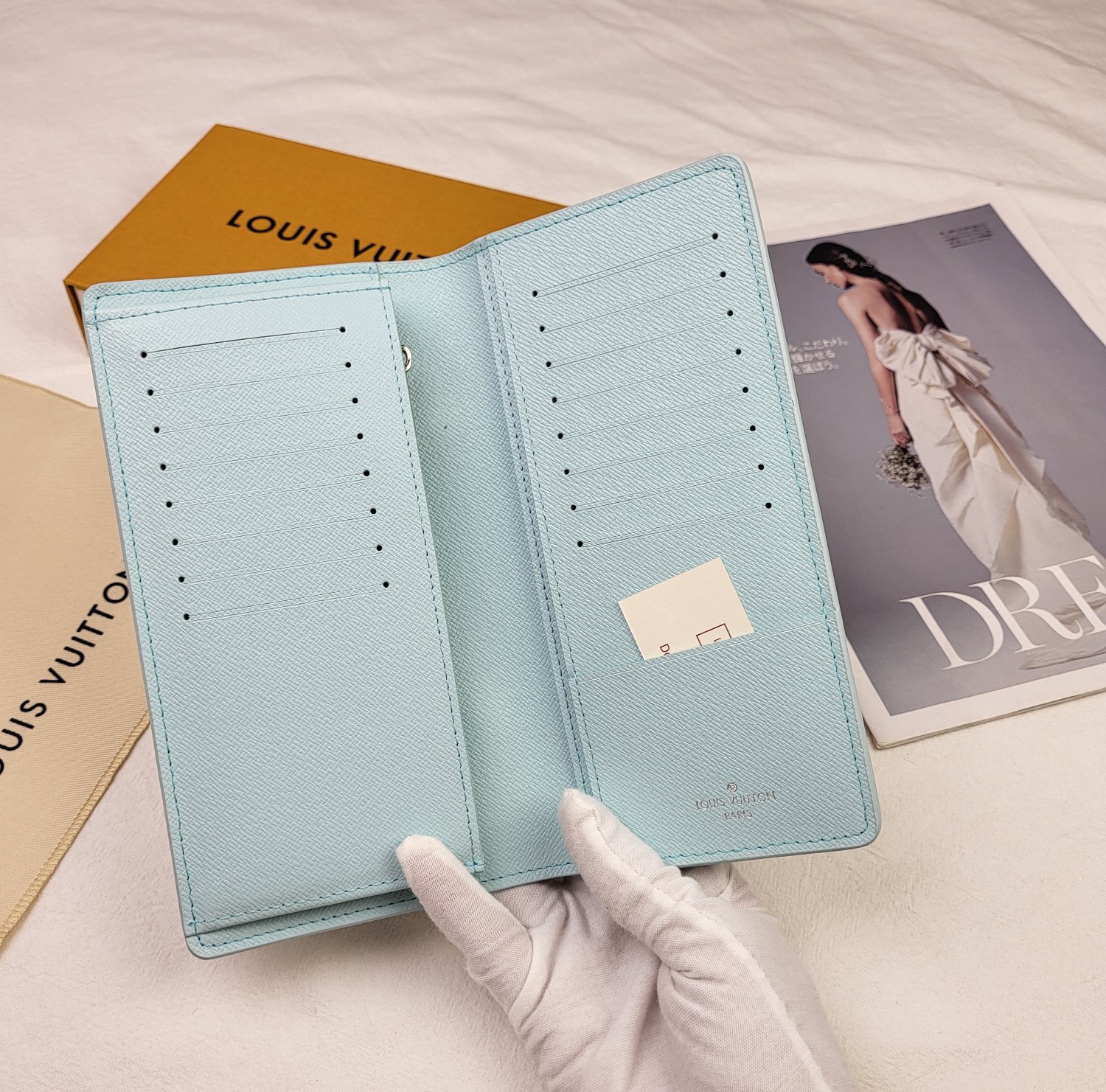 Interior card slots of a leather bifold wallet