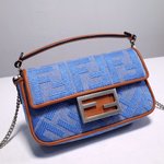 Fendi Wholesale
 Bags Handbags Blue Brown Light Silver Embroidery Denim Baguette