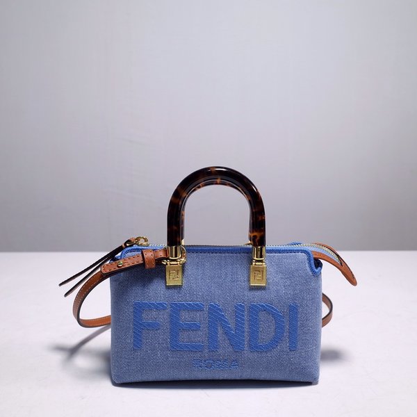 Fendi By The Way Bags Handbags Best Replica New Style Blue Brown Gold Light Embroidery Denim Mini