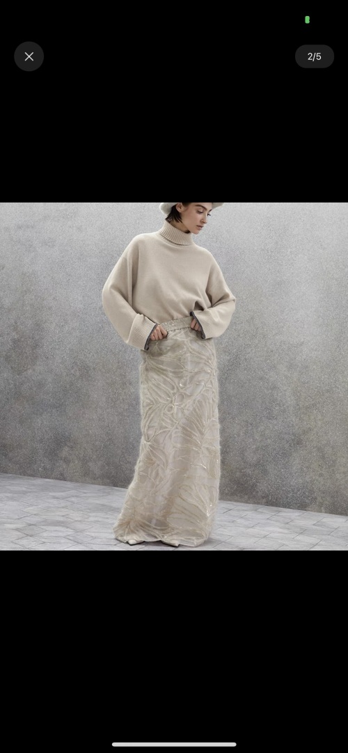 Elegant Cashmere Knit Set with Beaded Cuffs Sweater and Sequin Skirt