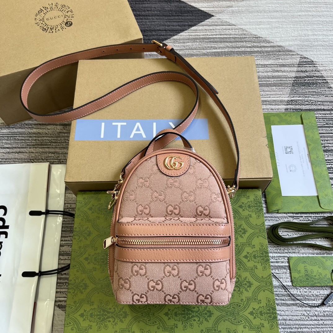 GUCCI GG канвас рюкзак розовый две молнии ручка и ремни