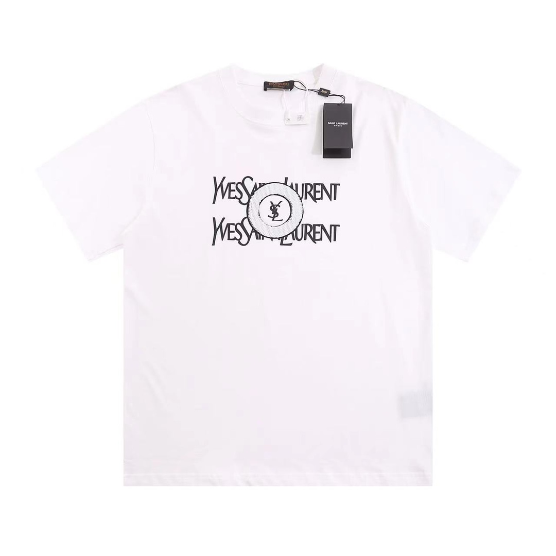 Yves Saint Laurent Clothing T-Shirt Black White Unisex Cotton Fashion Short Sleeve