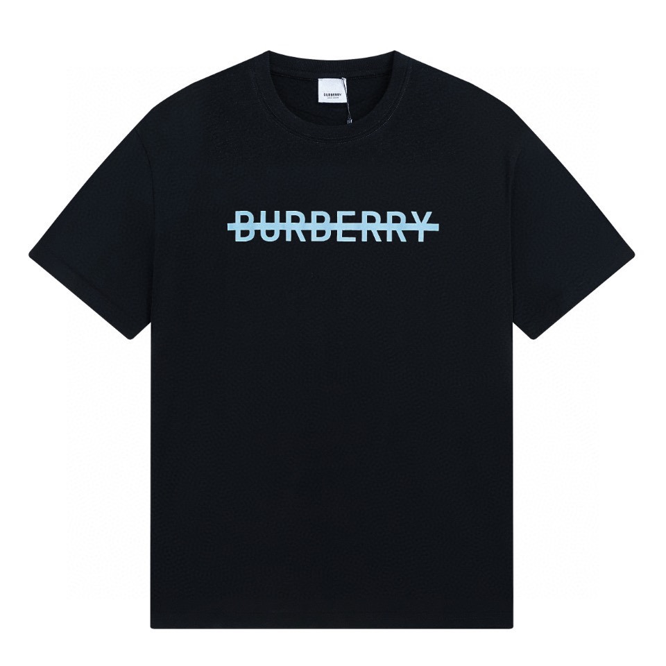 Burberry Clothing T-Shirt Black Blue White Printing Short Sleeve