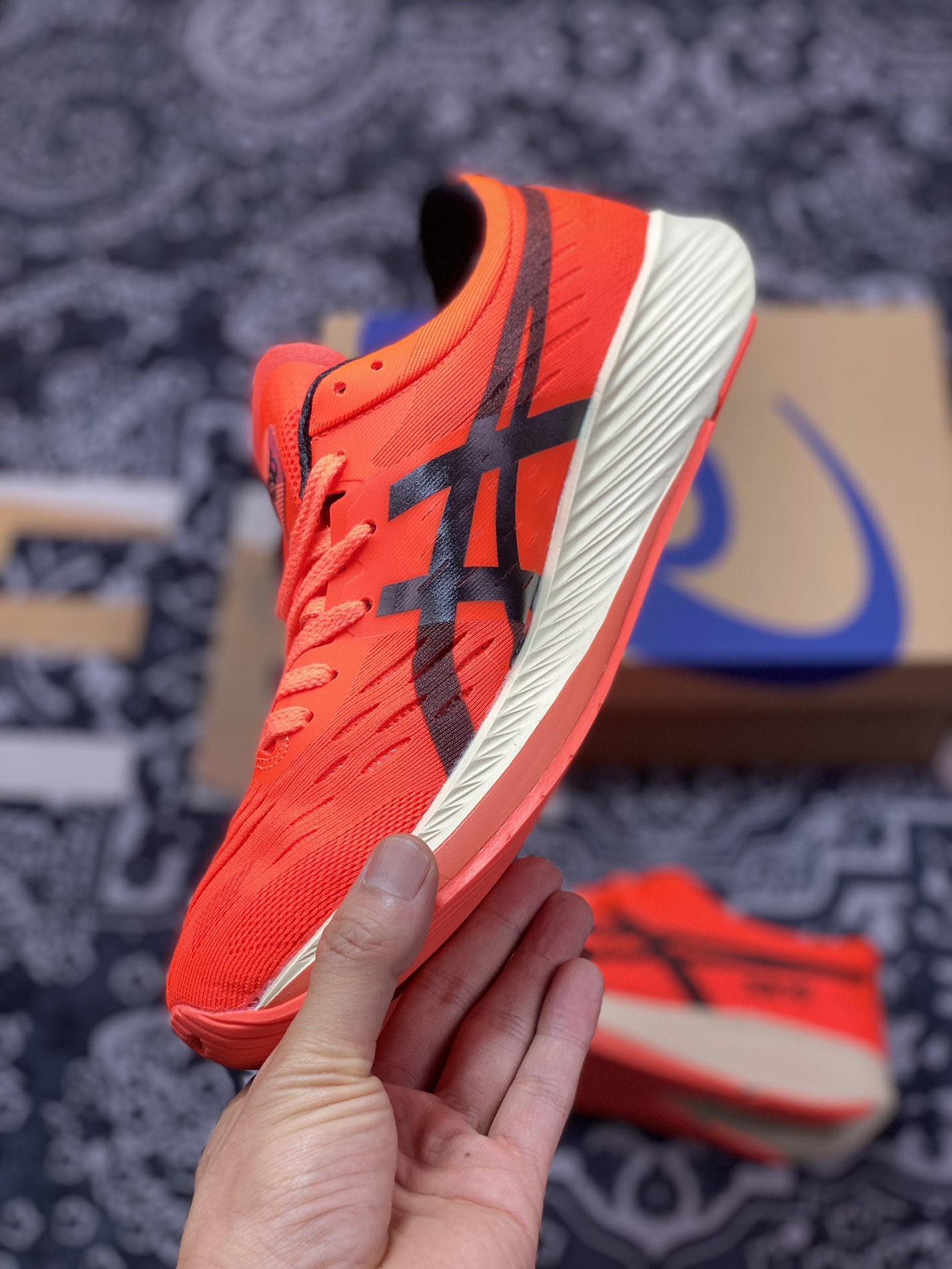 Original Asics Meraracer Orange and Black Meraracer Series Carbon Plate Racing Running Shoes 1011A676-100