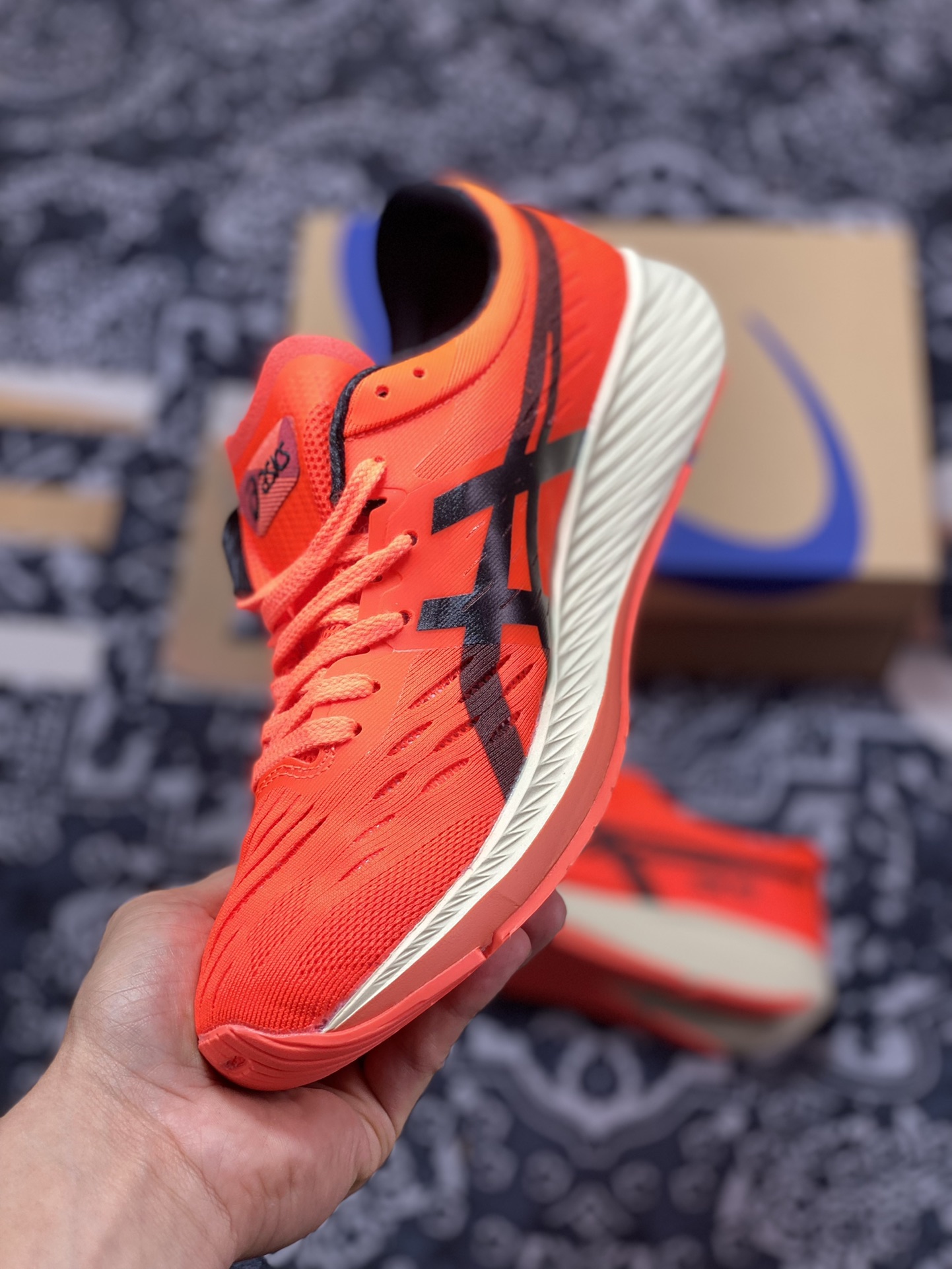 Original Asics Meraracer Orange and Black Meraracer Series Carbon Plate Racing Running Shoes 1011A676-100