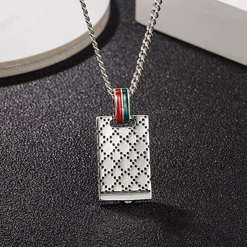 NO:114882,Ancient parents rectangular diamond pendant enamel glue glue retro old fashion trend versatile necklace for men and women, jewelry boutique, gucci, necklace19860909古家长方形菱格吊坠珐琅滴胶复古做旧潮流男女百搭项链,饰品精品,gucci,necklace,Jewelry